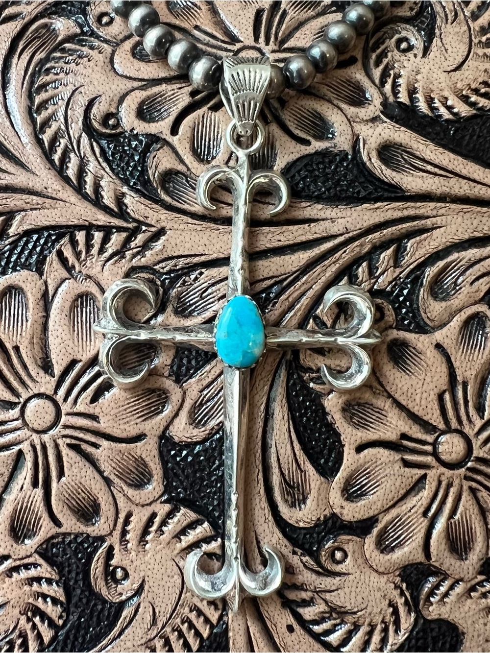 Kingman Turquoise Sterling Silver Cross Statement Pendant
